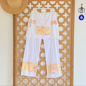 🇺🇸 RAMA Boho Pants with skirt top S White Floral